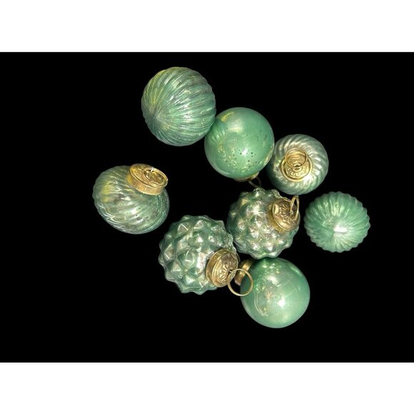 Kugel Style Glass Christmas Ornaments 2.5" Aqua Blue Hobnail Ribbed Lot of 8 - Picture 7 of 7